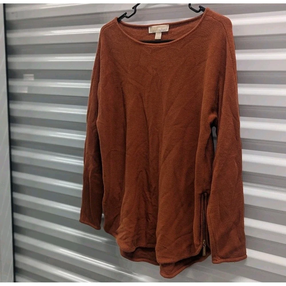 Quiet Luxury Burnt‎ Orange Side Zip Sweater Michael Kors Medium Office Business